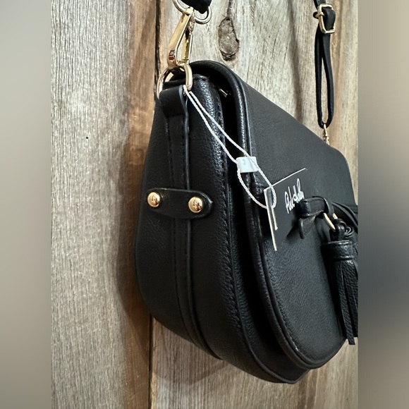 Pink Haley Faux Leather Crossbody Purse with Double Tassel in Black Gold - Picture 8 of 16